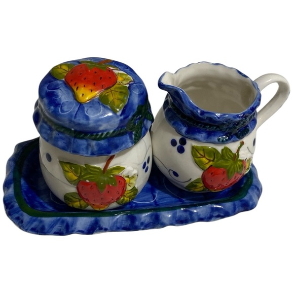 Other - Vintage Strawberry Creamer, Sugar Bowl w/ Lid and Tray Set